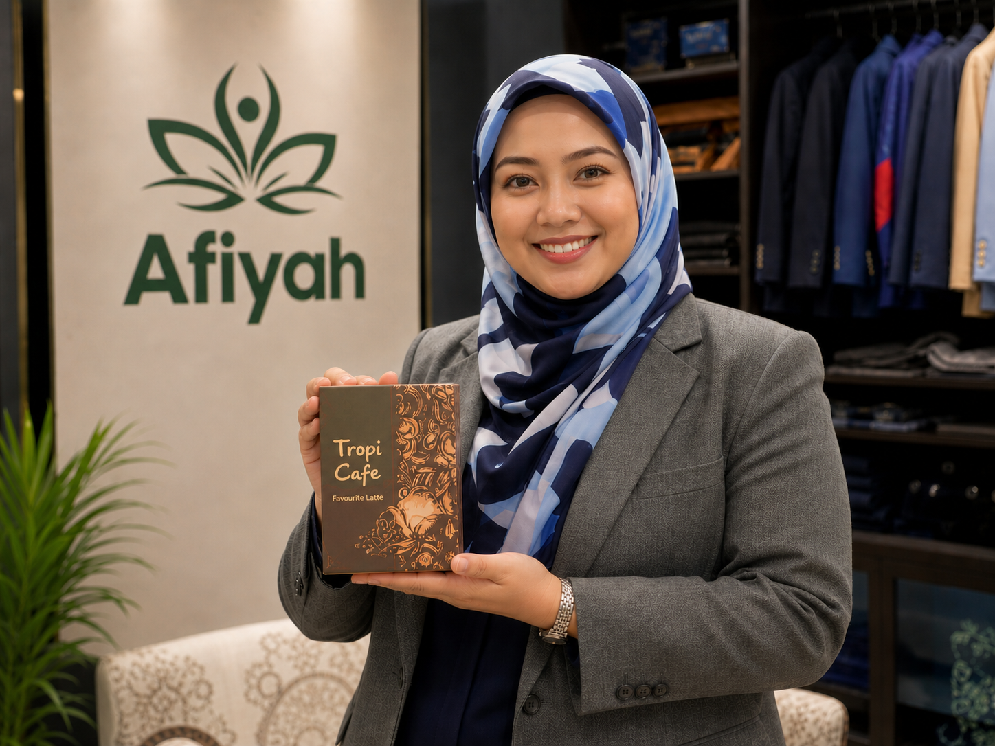 A Muslim lady endorsing Tropi Cafe